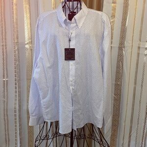 JoS. A. Bank linen blend 2X SLIM Fit White Dress Shirt with Navy Dot Pattern